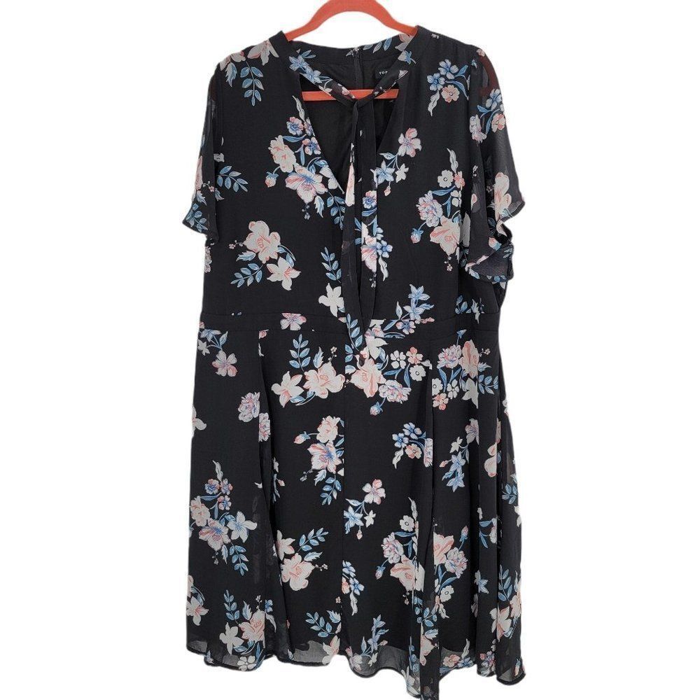 Torrid Black Floral Dress Skater Work Cute Printed Flowy Midi Dress